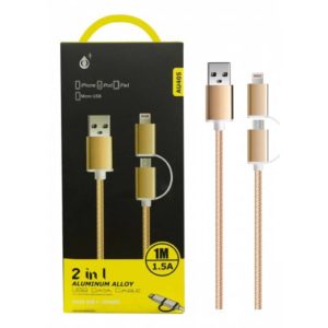 AU405 DATA CABLE 2 IN 1 MICRO USB + IP5 / 6/7, 1M 2A