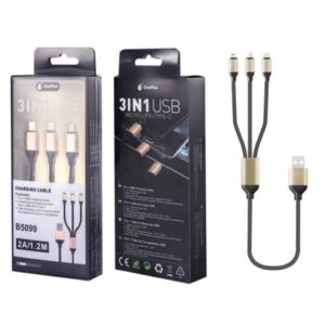 B5099 3 in 1 Charging Cable for Micro Usb, iPhone, Type C, 2A, 1.2M