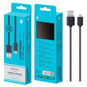 AA101 DATA CABLE ONE FOR IPHONE 5/6/7 2A, 1M BLACK