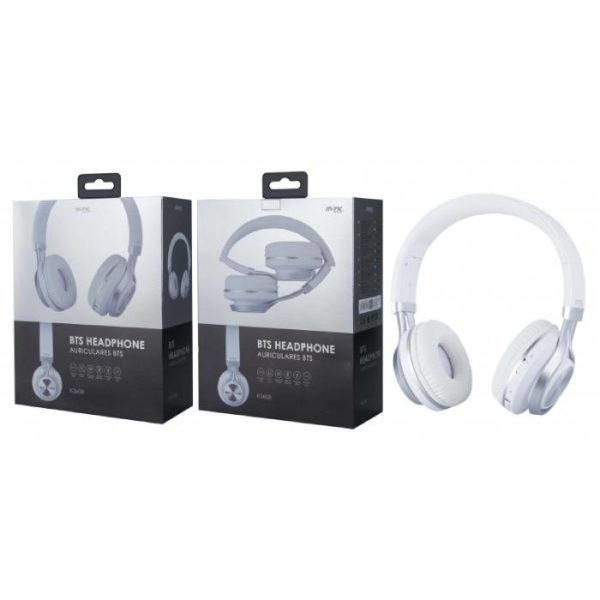 K3608 Bluetooth Headphones Vocal with Mic, White + Silver