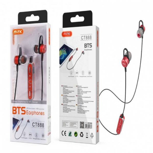 CT888 Bluetooth Metal Earphone Grimer, with Multifunction Button, Red