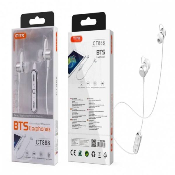CT888 Bluetooth Metal Earphone Grimer, with Multifunction Button, Silver