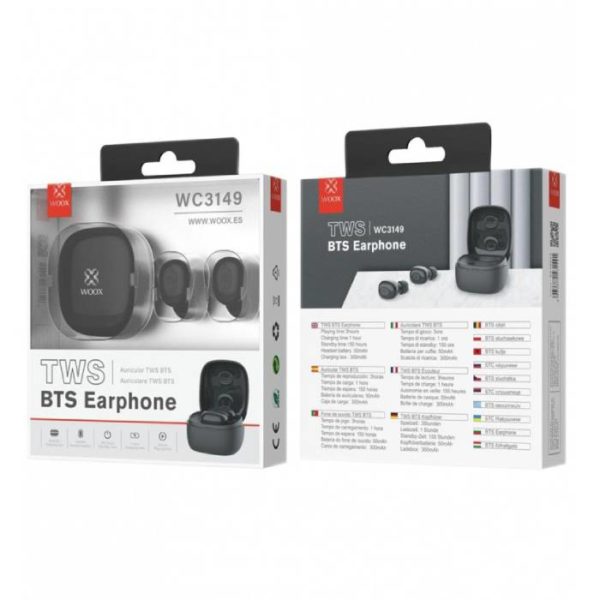 WOOX WC3149 TWS BTS WIRELESS EARPHONES WITH RECHARGE CASE, BLACK