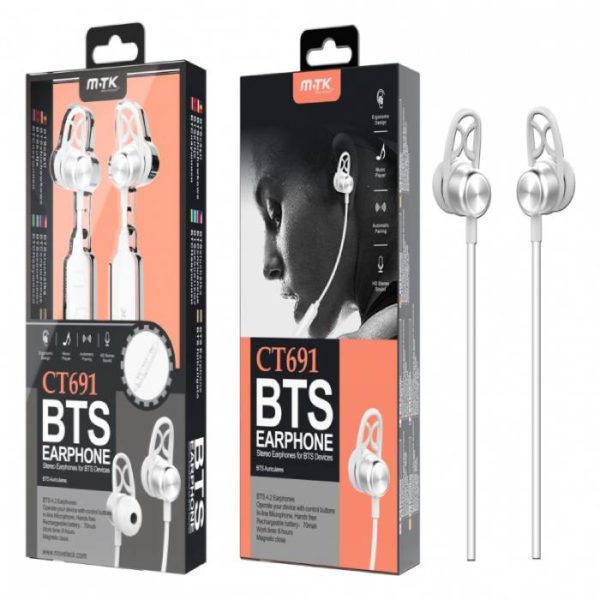 CT691 Sports Bluetooth Earphones SINO, with Mic & Cable, White