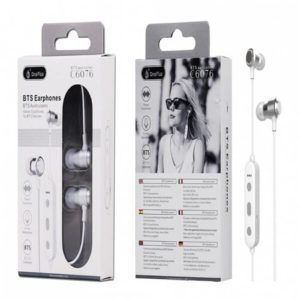 C6076 Metal Bluetooth Earphone S.Basic Muk, with mic, BTS 5.0, with Redail, Silver