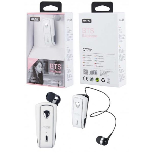 CT791 BL KINO BLUETOOTH HEADSET WITH NECK CLIP, WHITE