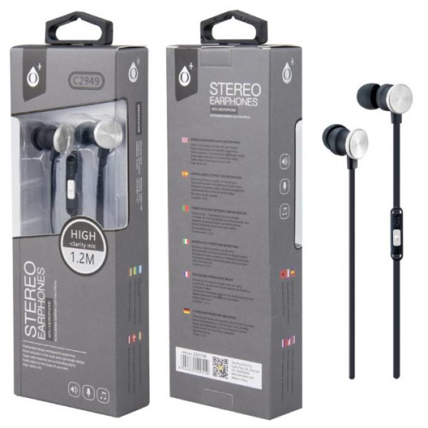C2949 Stereo Earphones with Microphone, 1.2M Silver