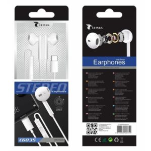 LT PLUS C6035 TYPE-C IN-EAR WIRED EARPHONE WITH MIC, WHITE