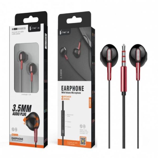C5859 Stereo Earphone Skoll with 2 Exits & Mic,1.2M, Black+Red