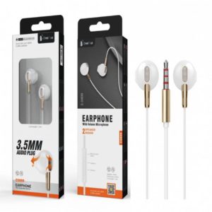 C5859 Stereo Earphone Skoll with 2 Exits & Mic,1.2M, White+Gold