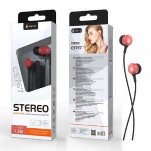 C5767 Clampe wired Earphone with Mic, 1.2M, Red