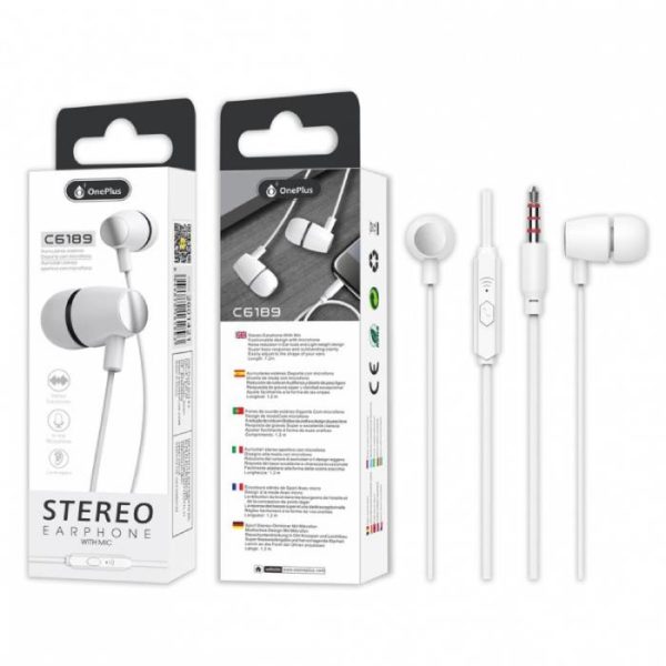 C6189 Earphones with Mic S.Basic Kirlio,1.2m cable, White
