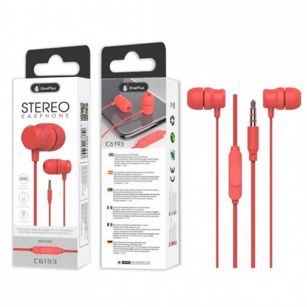C6193 Earphones with Mic S.Basic Ditto, 1.2m cable, Red