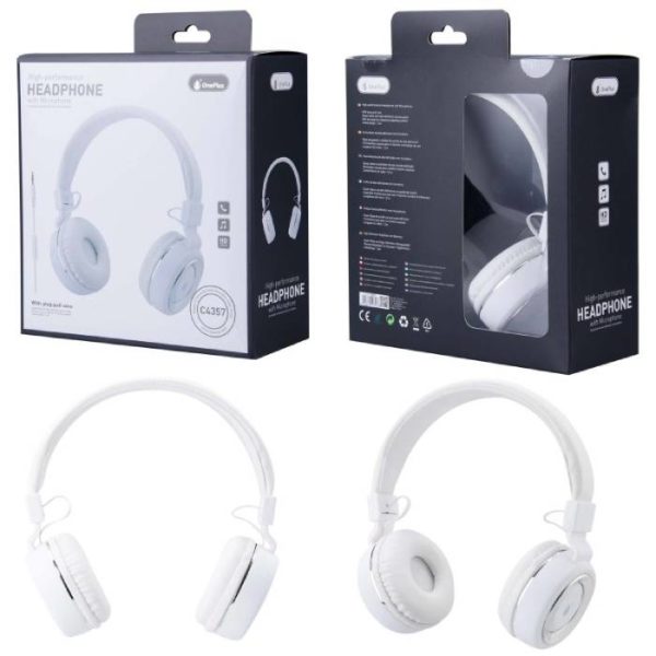 C4357 Earphones Helmet Asteroids with Microfone, cable1.2m, White + Silver