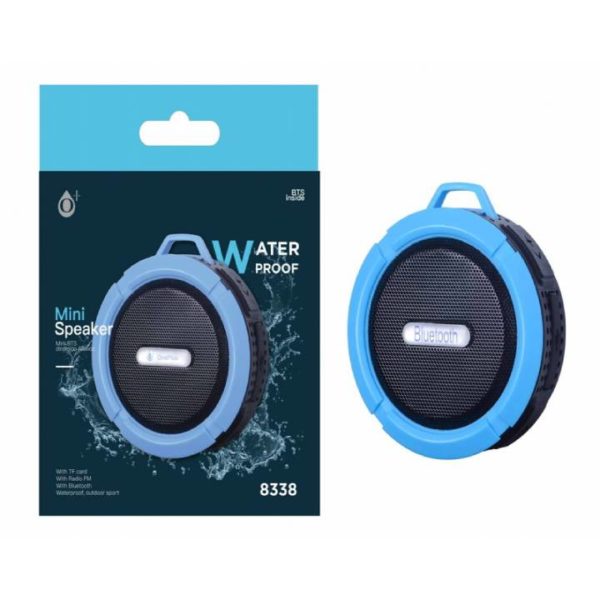 N8338 Mini Waterproof Speaker, 3W Bluetooth/TF Card/Radio, Blue