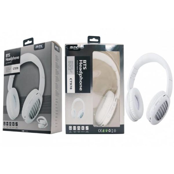 CT978 Bluetooth Headphones Erica W/Mic, BTS/FM/TF, White + Silver