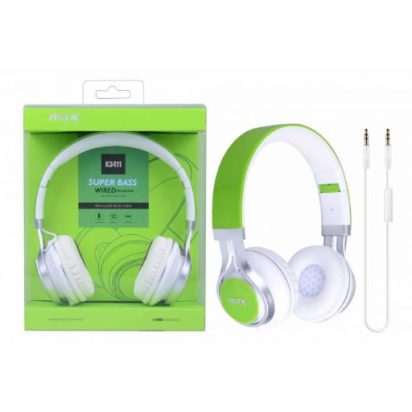 K3411 Ice Headphones with Green Microphone