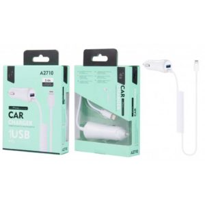 A2710 BL TOC LIGHTER CHARGER WITH CABLE IPHONE 6/7/8, 2,4A 1USB, WHITE
