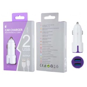A6124 BL LIGHTER CHARGER WITH CABLE FOR IPHONE 5/6/7, 2USB 2,4A