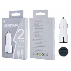 A6124 BL LIGHTER CHARGER WITH CABLE FOR IPHONE 5/6/7, 2USB 2,4AM