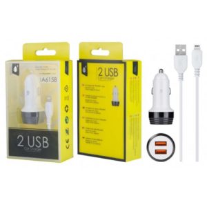 A6158 BL LIGHTER CHARGER WITH CABLE IPHONE 5/6/7, 2USB 2,4A, BLACK AND WHITE