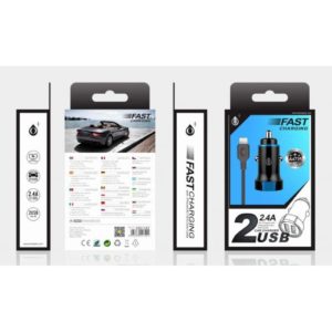 A4725 Car Charger SURI with Cable for IP5/6/7/8/X, 2 USB, 2.4A, Black+Blue