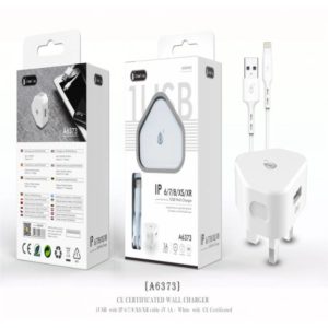 A6373 Single USB Home Charger with IP6/7/8/X/XS Cable, 1A, White