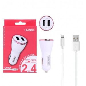 BKMAX CR106 DUAL USB CAR CHARGER FOR IPHONE, 2.4A, PINK