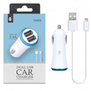 CA502 Skinny Lighter Charger for Iphone 5/6/7 with 2USB, 2.4A White with Blue Ring