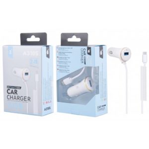 A2712 TOC LIGHTER CHARGER WITH CABLE TYPE C, 2.4A 1USB, WHITE