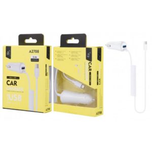 A2708 BL TOC LIGHTER CHARGER WITH MICRO USB CABLE, 1USB WHITE