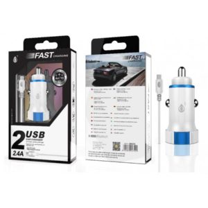 A4710 SURI Lighter Charger with Micro USB Cable, 2 USB, 2.4A, White + Blue