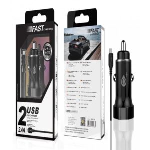 A4722 SURI Lighter Charger with Micro USB Cable, 2 USB, 2.4A, Black + Gray