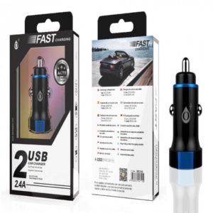 A4722 SURI Lighter Charger with Micro USB Cable, 2 USB, 2.4A, Black + Blue