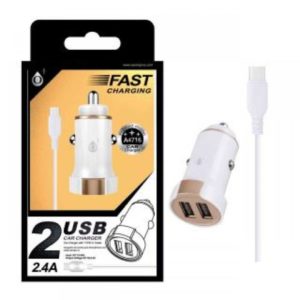 A4716 SURI Lighter Charger with Cable Type C, 2 USB, 2.4A, White + Gold